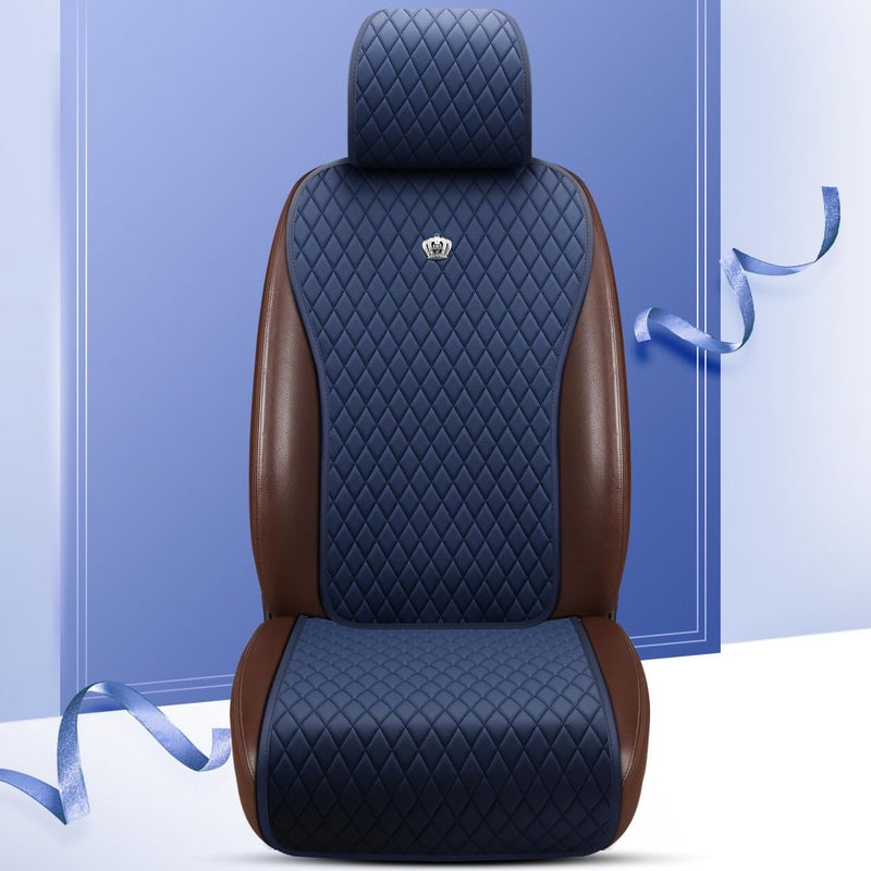 Red Rain Leather Seat Cover Universal Seat Covers with Crown Car Seat Protector Fit Car/Auto/Truck/SUV Blue 2/3 Covered (Dark Blue) - Image 2